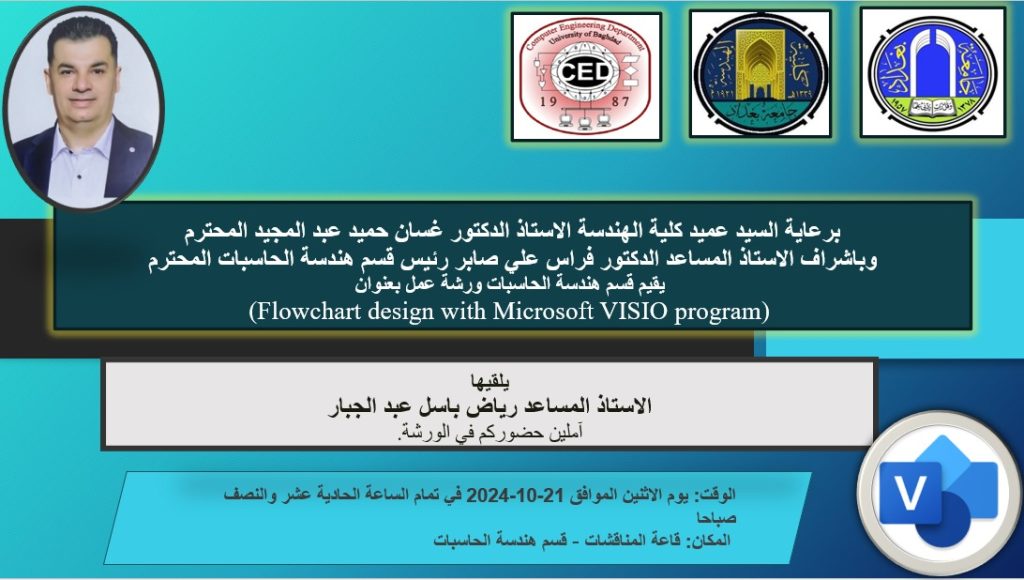 اعــــــلان: قسم هندسة الحاسبات يدعوكم لحضور ورشة عمل بعنوان Flowchart design with Microsoft VISIO program